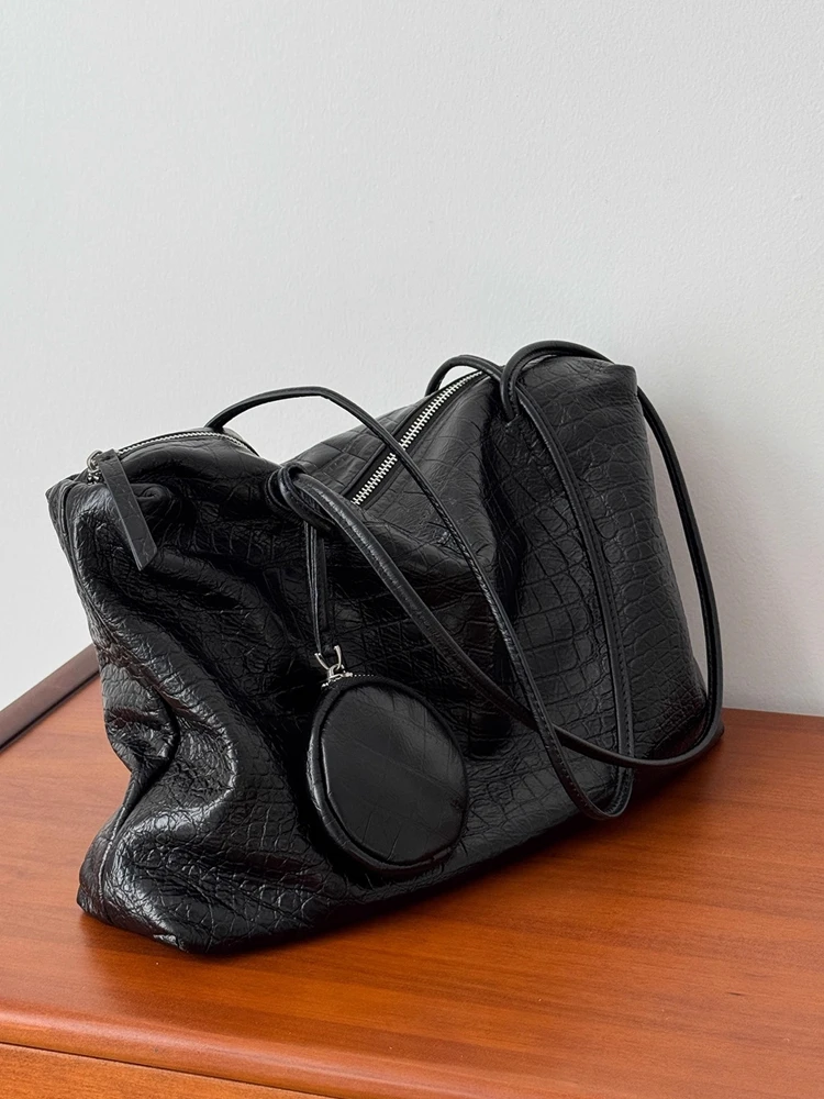 Black Fashion Crocodile Pattern Tote Bag Genuine Women Leather BagHandbag Real Leather Female Underarm Shoulder Commuter Bag - AliExpress Women's Handbags