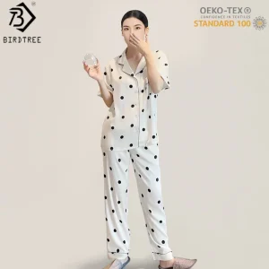 BirdTree, OEK-TEX, 19MM 100% Silk Pajamas Set, Short Sleeve, Women's Dot Print Lapel Homewear Casual Clothes, 2026 New S64118JF - AliExpress Women's Sleep & Lounge