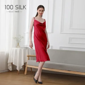 19MM 100% Mulberry Silk Nightgown Chemise Homewear Swing Collar Sexy Midi Nightdress Lingerie Slip Dress for Women Nightwear PJ - AliExpress Women's Sleep & Lounge