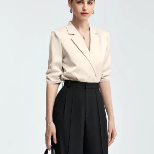 Acetate Shirt Women's Five-Quarter Sleeve Peach Color Business Suit Set High-End Summer Sensation Elegant Lady Goddess Style - AliExpress Shirts & Blouses