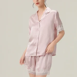 19MM 100% Mulberry Silk Lace Trim Short Pajama Set Women Shorts Sleepwear Two Piece Lapel Cardigan Pajamas Loungewear for Summer - AliExpress Women's Sleep & Lounge