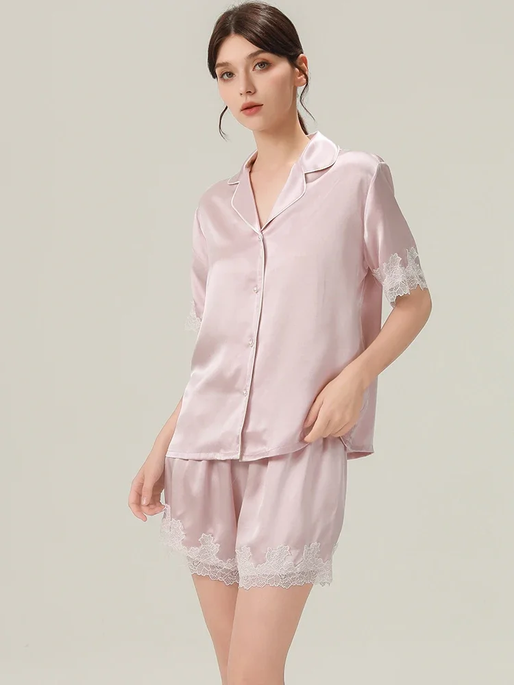 19MM 100% Mulberry Silk Lace Trim Short Pajama Set Women Shorts Sleepwear Two Piece Lapel Cardigan Pajamas Loungewear for Summer - AliExpress Women's Sleep & Lounge