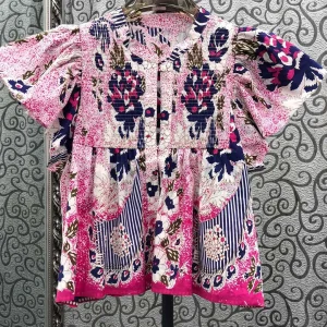 Loose Fit Floral Print Shirt with Stand Collar And Bell Sleeves High Waist Design Original Design Women's Summer Shirt - AliExpress Shirts & Blouses