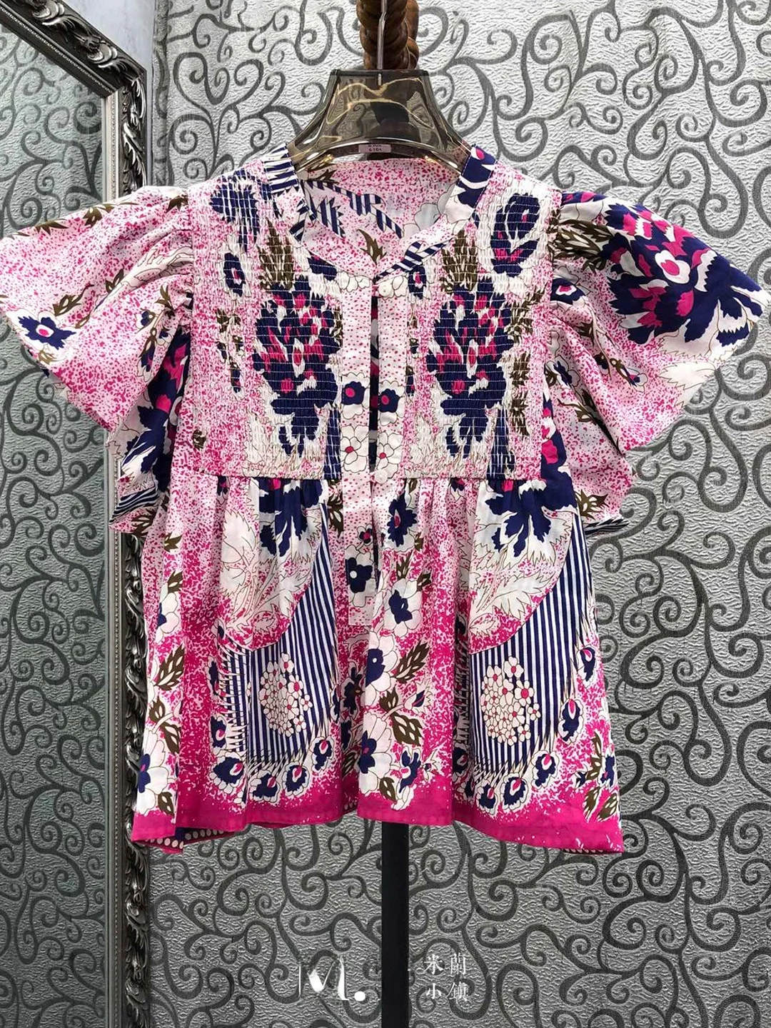 Loose Fit Floral Print Shirt with Stand Collar And Bell Sleeves High Waist Design Original Design Women's Summer Shirt - AliExpress Shirts & Blouses
