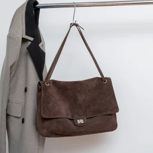 Genuine Suede Leather Underarm Shoulder Bag for Women Adjustable Strap Flap Retro Work Tote Bag Large Capacity Commute Handbag - AliExpress Women's Handbags