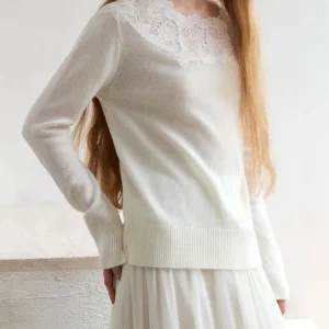 Women's Lace Embroidery Patchwork Sweater Round Neck Long Sleeve Elegant Ladies Wool Cashmere Knitted Pullover - AliExpress Sweaters&Jumpers