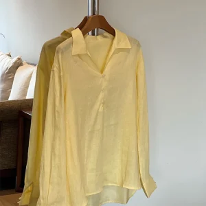 Heidd Early Spring 2026 Yellow Loose Fit Long Sleeve V-Neck Linen Shirt Women's Elegant Style Comfortable Loose Shirt - AliExpress Shirts & Blouses