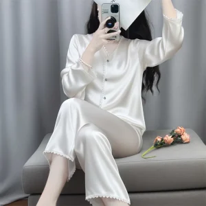 Women's Mulberry Silk Pajamas Set Long Sleeved Trousers Spring Autumn Loungewear Gift Box Girlfriends XL Size Sleepwear Soft - AliExpress Women's Sleep & Lounge