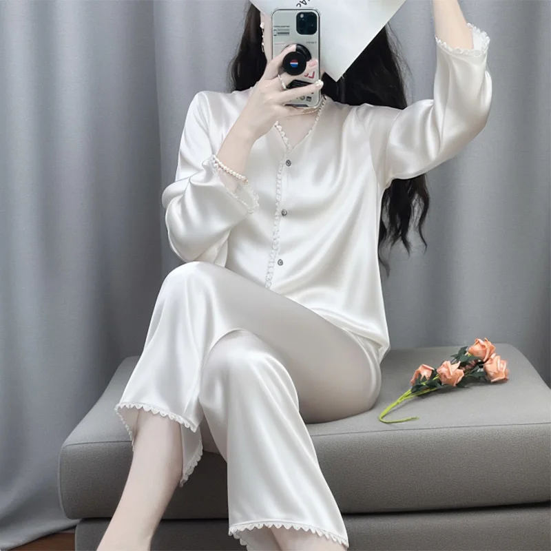 Women's Mulberry Silk Pajamas Set Long Sleeved Trousers Spring Autumn Loungewear Gift Box Girlfriends XL Size Sleepwear Soft - AliExpress Women's Sleep & Lounge