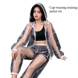 Women's TPU Fully Transparent Set, Rainproof and Windproof Hooded Jacket Zipper, Spice Girl Transparent Raincoat Two-piece Set - AliExpress Functional Apparel
