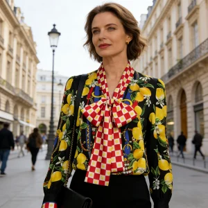 High Quality Women’s Silk Blouse Spring 2026 | Lemon Floral Print Bow Tie Top for Office & Work Outfit Elegant Luxury Shirt - AliExpress Shirts & Blouses