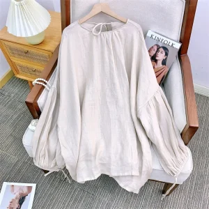 Loose Fit Linen Cover up Top Slimming Sun Protection Long Sve round Ne Mid-Length Casual Women's irt Summer 2024 - AliExpress Shirts & Blouses