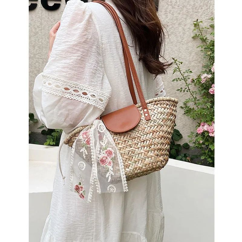Beach Vacation Style Woven Large Capacity Casual Summer Women's Bag Hollow out Design Canvas Tote Handbag for Leisure - AliExpress Women's Handbags
