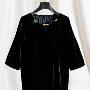Elegant Silk Velvet Batwing Sleeve Top Women's Summer Thin Loose Belly Covering Fashionable Unique Ladies' Retro Style Blouse - AliExpress Shirts & Blouses