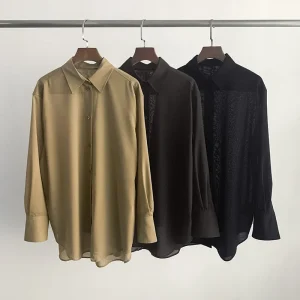 New Wool Blend Silhouette Long-sleeved Tops Thin Loose Lapel Off-shoulder Single-breasted Shirts Women - AliExpress Shirts & Blouses