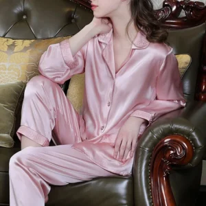Embroidered Silk Pajamas 100% Mulberry Silk Long Sleeves Sleepwear Pajama Set Spring and Autumn Button Down Cardigan Homewear PJ - AliExpress Women's Sleep & Lounge