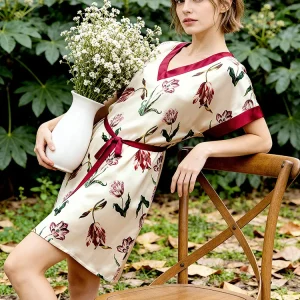 100% Mulberry Silk Floral Loose Night Dress Women Summer Nightgowns Casual Nightie Short Sleeve Sleepwear Nightshirt Lingerie PJ - AliExpress Women's Sleep & Lounge