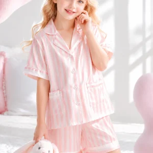 Aisha Kids Girls 100% Mulberry Silk Pajamas Summer Short Sleeve Top Shorts Striped Silk Sleep Set Soft Breathable Luxury Children Loungewear Night Suit For Little Girl Home Wear - AliExpress Women's Sleep & Lounge