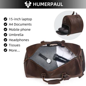 HUMERPAUL Crazy Horse Leather Business Duffel with 15" Laptop Compartment Shoe Pocket Large Capacity Luggage Travel Bag For Suit - AliExpress Travel Bags