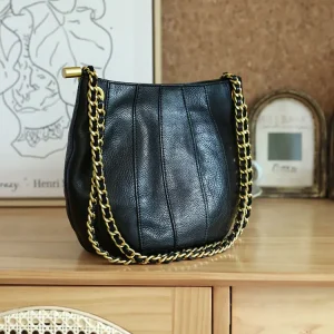 Vintage first layer cowhide stitching women's bucket shoulder bag weekend party genuine leatherfemale chain crossbody bag - AliExpress Women's Handbags