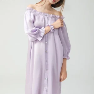 Birdtree,OEKO-TEX,6A 100%  Silk Sleep Nightgown, Women Puff Sleeve French Style Pajama Homewear Dress,2025 New D5D009JF - AliExpress Women's Sleep & Lounge