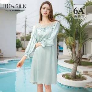 French Vintage Pure Silk Nightgown Women Long Sleeve Loose Sleepwear Antibacterial Cool Feeling Lounge Dress - AliExpress Women's Sleep & Lounge