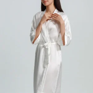 Women 100% Mulberry Silk Bridal Robe Solid Color Kimono Bathrobe Mid Length Belted Wedding Morning Gown Loungewear Summer Pajama - AliExpress Women's Sleep & Lounge