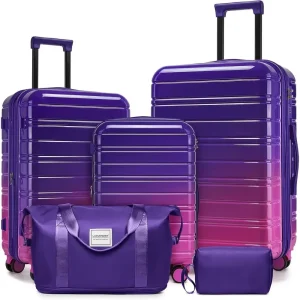 5-Piece Expandable Hardside Suitcase Set with Wheels, Lockable, Lightweight for Men & Women, Night Berry - AliExpress Luggage