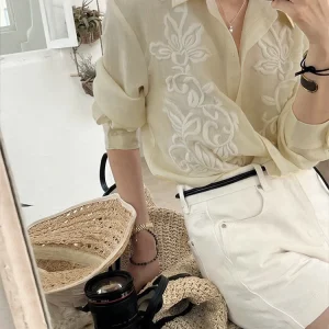 Heidd Early Spring 2026 Yellow Long Sleeve Embroidered Collar Shirt Women's Casual Fit Floral Pattern Button Crafted Shirt - AliExpress Shirts & Blouses