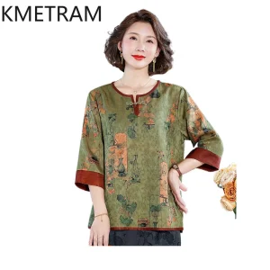 KMETRAM 100% Mulberry Silk Middle-aged Women Shirts 2026 Summer Classical Elegant Xiangyunsha Half-sleeve Blouses Blusa Feminina - AliExpress Shirts & Blouses