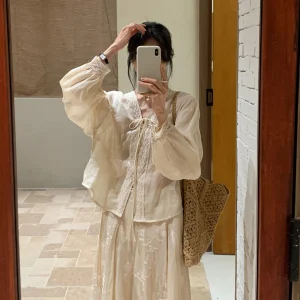 BRIVIN Gentle Breeze Pleated Sleeve Shirt Women's 100% Flax Apricot Slimming Stylish Beautiful Top V-neck Long Sleeve Shirt - AliExpress Shirts & Blouses