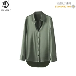 Birdtree,OEKO-TEX,22MM 100% Real Silk Blouse,Single Breasted,Women Full Sleeve Solid Lapel Casual Shirt,2026 New Tops T61107JF - AliExpress Shirts & Blouses