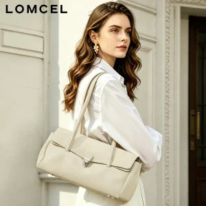 LOMCEL 607 large-capacity tote bag with minimalist college style flip-top genuine leather messenger-style shoulder bag for dai - AliExpress Women's Handbags