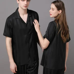 New stripes couple sleepwear, short sleeved pants, home wear, silkworm silk two-piece set, plus size - AliExpress Women's Sleep & Lounge