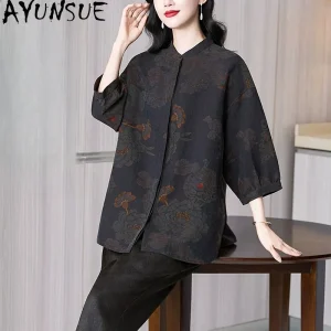 AYUNSUE 100% Real Mulberry Silk Blouse for Women Xiangyunsha Women Tops Autumn Printed Middle-aged Women Shirt 2026 Blusas Mujer - AliExpress Shirts & Blouses