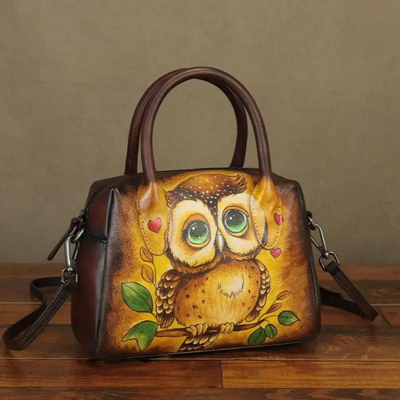 Imported First Layer Cowhide Hand-painted Vintage Leather Women's Bag Small Shoulder Crossbody Bag Women Boston Handbags - AliExpress Women's Handbags