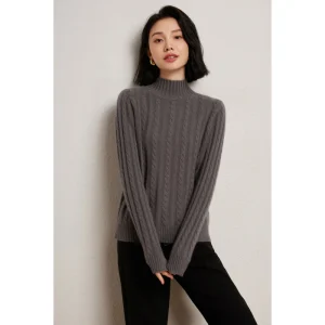 Women Pullover Sweater 100% Cashmere Knitwear Clothes New Autumn Winter Mock Neck Soft Thick Tops Chic Female Cable Knit Jumper - AliExpress Sweaters&Jumpers