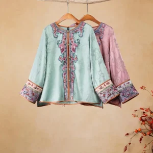 Original embroidered tops for women Green / pink rayon jacquard O-neck blouses Long sleeve autumn vintage clothes - AliExpress Shirts & Blouses