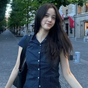 Slim Fit Polka Dot  Neck Shirt Short Sleeve Women's Summer T-Shirt Exjr Commute Style Cotton Material Regular Length - AliExpress Shirts & Blouses
