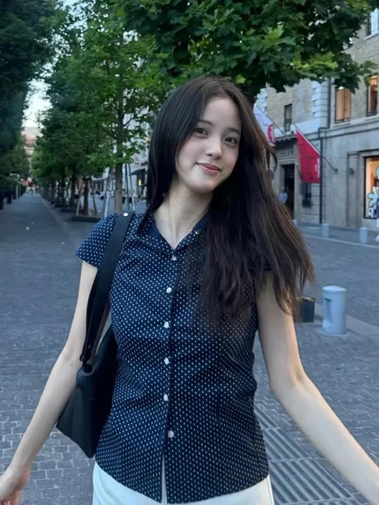 Slim Fit Polka Dot Neck Shirt Short Sleeve Women's Summer T-Shirt Exjr Commute Style Cotton Material Regular Length - AliExpress Shirts & Blouses
