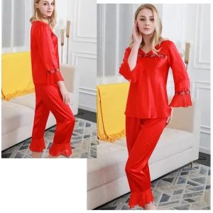 V Neck Ruffle 100% Mulberry Silk Pajamas Set Long Sleeve Trousers Women's Loungewear Embroidered Lace Trim Sleepwear Nightwear - AliExpress Women's Sleep & Lounge