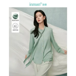 INMAN Shirt 19.7% Mulberry silk pearly-lustre 2024 Autumn Women's Blouses long-sleeved with streamers necktie design tops - AliExpress Shirts & Blouses