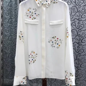 100%Silk Blouse Shirt 2025 Spring Summer Designer Fashion Clothes Women Turn-down Collar Charming Floral Print Loose White Shirt - AliExpress Shirts & Blouses