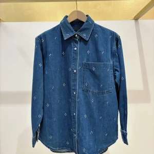 Blue Denim Shirt Asymmetric Hem Decorative Rhinestone Casual Fit Cotton Long Sleeve Collared Women's Shirt Geometric Pattern - AliExpress Shirts & Blouses