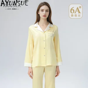 AYUNSUE 100% Silk Pajama Sets Woman High Quality Womens Matching Sets Long Sleeve Tops Long Pants Pajamas for Women Pyjama Femme - AliExpress Women's Sleep & Lounge