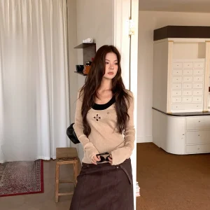 MAR Women's Wool Blend Sweater with Hotfix Rhinestones Early Spring Slimming Two-Piece Inner Wear Top Vintage Sle Long Sve - AliExpress Sweaters&Jumpers