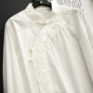 New Chinese Style Heavy Embroidery Lace Cotton Shirt Women's Long Sleeve White Top Button down Slanting Hem Traditional Design - AliExpress Shirts & Blouses
