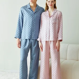 Jacquard 19MM 100% Mulberry Silk Couple Pajamas Men's And Women's Long Sleeve Trousers Home Suit Autumn Christmas Sleepwear PJ - AliExpress Women's Sleep & Lounge
