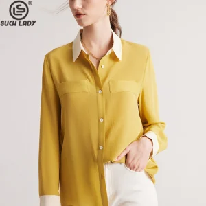 100% Natural Silk Women's Shirt Turn Down Collar Color Block Long Sleeves Elegant Fashion Blouse Tops - AliExpress Shirts & Blouses