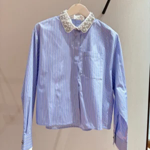 Fashionable Sweet Detachable Pearl Rhinestone Decorated Doll Collar Striped Shirt Top Spring Summer New Arrival Women's Clothing - AliExpress Shirts & Blouses
